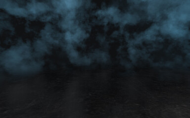 Dark room with mystery smog, 3d rendering.