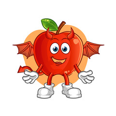 Red Apple demon with wings character. cartoon mascot vector