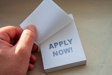 Hiring job concept. Apply now inscription. Work recruitment