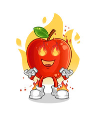 Red Apple on fire mascot. cartoon vector