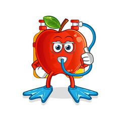 Red Apple divers mascot. cartoon vector