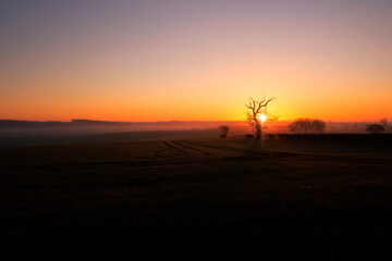 Fototapeta na wymiar Sunrise on a winters morning in a rural part of Suffolk, UK