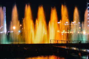 The Colorful Fountain At Night