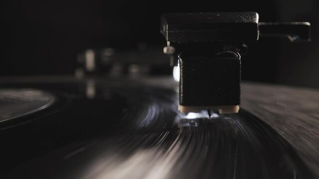 Vinyl record player in close-up - extreme macro shot