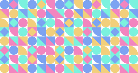Modern flat simple geometric pattern of vector shapes with bright colors working as branding background for companies, posters or banners. Simple geometry abstract background