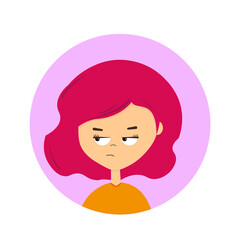 female expression. Vector illustration. Emoji with bored facial expression