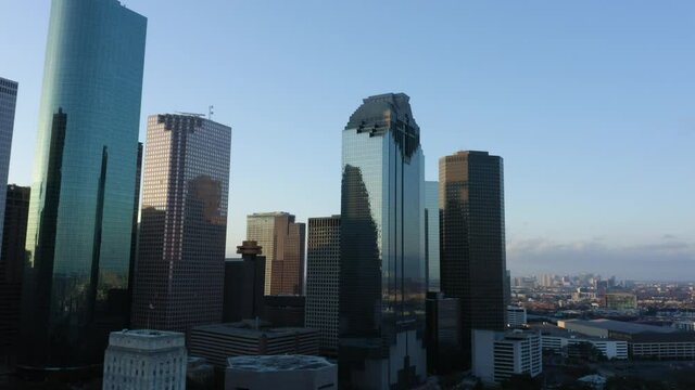 Aerial Pan From Downtown Houston To Surrounding Suburbs At Sunrise 