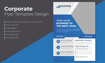 Corporate blue color business flyer template for agency