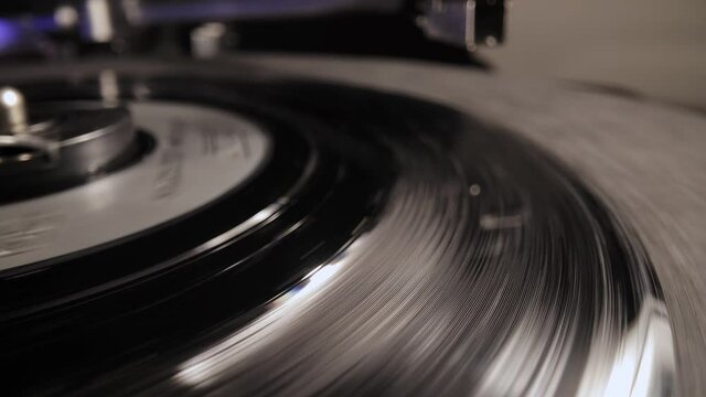 Vinyl record player in close-up - extreme macro shot