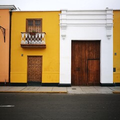 Yellow front. Old building. Trujillo, Peru.