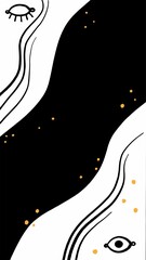 Hand drawn illustration of witches hand and tarot cards. Magic symbols. Flat and cartoon style. Wicca magic Tarot card. Boho chic line art tattoo, poster or altar veil print design.