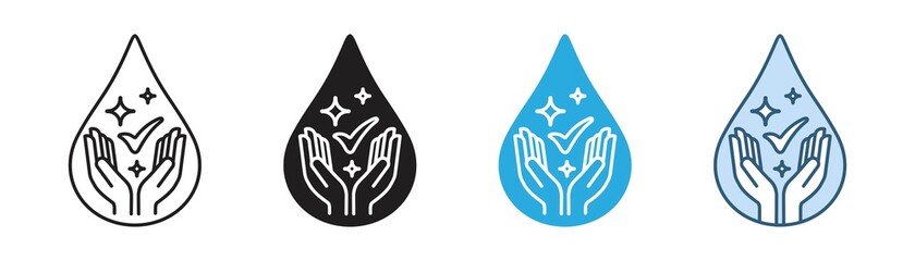 Dermatologically tested icon in line style vector label with water drop,  hand with water logo. Dermatology test and dermatologist clinic icon, business concept allergy free and healthy 