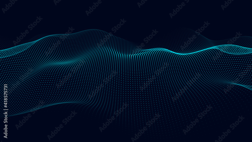 Poster Abstract gradient wave of particles. Big data. Digital background. Futuristic vector illustration.
