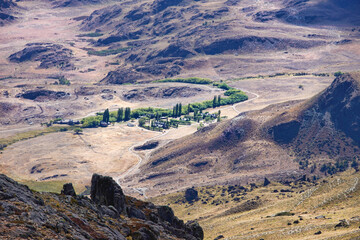 Aerial view of the Westwinds campsite in beautiful Patagonia National Park, Aysen, Patagonia, Chile