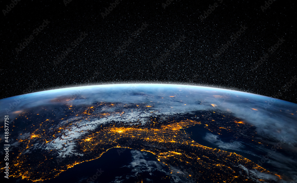 Poster planet earth globe view from space showing realistic earth surface and world map as in outer space p