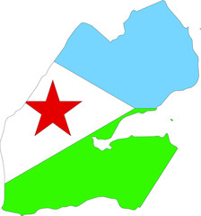 Simple flat flag of the Republic of Djibouti cropped inside its map