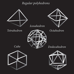 Set of volumetric geometrical black-white shapes