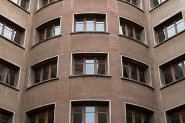 Architectural detail of a building from the inner courtyard, Windows are seen symmetrically