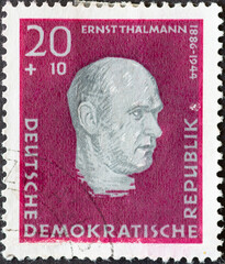GERMANY, DDR - CIRCA 1957 : a postage stamp from Germany, GDR showing a portrait of the KPD politician Ernst Thälmann. Anti-fascist murdered in Buchenwald