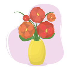 vector illustration of a bouquet of peonies in a vase. The theme of spring and holiday greetings