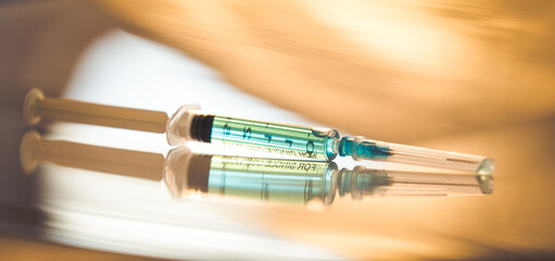 Coronavirus vaccines bottles medical background