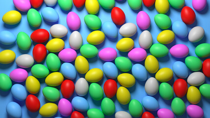 

3d render background many colored eggs for the holiday Easter. 