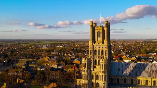 The aerial view of cathedral of Ely, a city in Cambridgeshire, England, UK