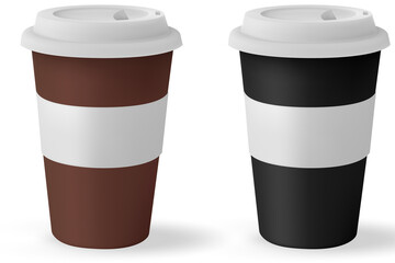 Paper cup mockup coffee with black lid isolated on white background. Take away tea cup empty blank copy space.