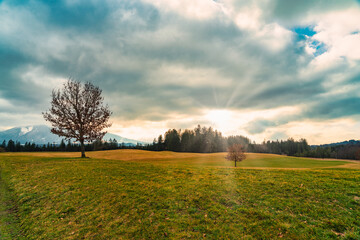 Sonnenuntergang, Landschaft, Oberbayern, Bayern, Deutschland