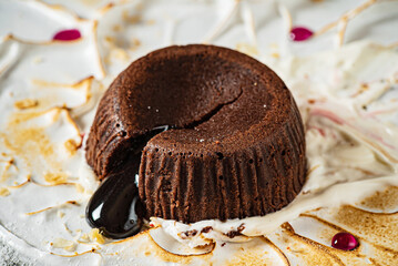 Delicious fresh fondant with hot chocolate