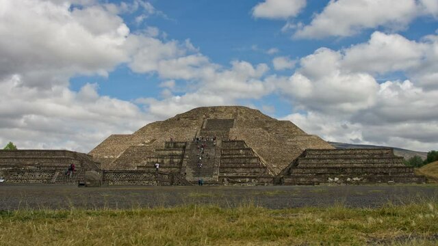 Time-lapse of Pyramid of the Moon and the road of death in Teotihuacan, Mexico