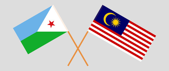 Crossed flags of Djibouti and Malaysia. Official colors. Correct proportion