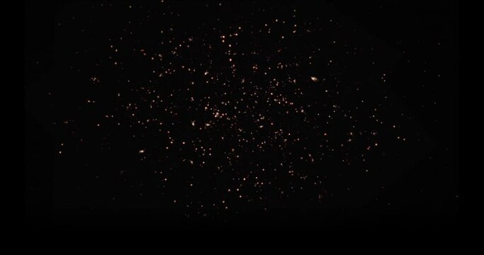 Bomb Explosion On Ground. Moving And Flying Pieces Particles. 4K VFX Element Black Background With Luma Channel.
