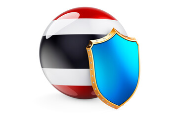 Thai flag with shield. Protect of Thailand concept, 3D rendering