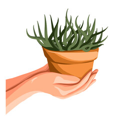 A collection of hands holding bouquets or bunches of blooming flowers. hands holding flower bowls, pots. Flower pots.A bunch of floral decorative design elements isolated on a white background. 