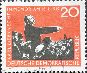  a speech by Karl Liebknecht, co-founder of the KPD (1871-1919). 40th anniversary of the death of...