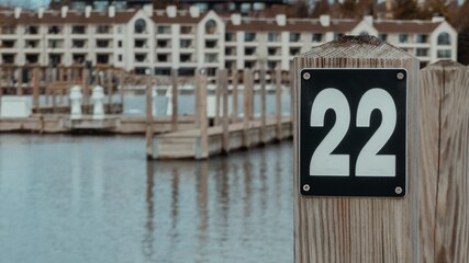 Marina dock in Michigan. Slip number 22.