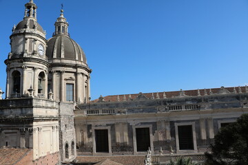 Fototapeta na wymiar View from Chiesa della Badia di Sant'Agata to Cattedrale di Sant'Agata in Catania, Italy Sicily 