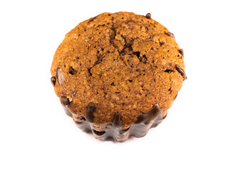 Chocolate fondant filled Muffin isolated on white background.