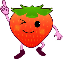 指を差すかわいいいちごのキャラクター