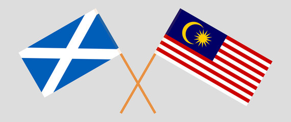 Crossed flags of Scotland and Malaysia. Official colors. Correct proportion