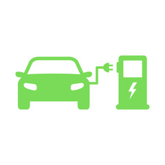 Electric car icon. Electrical charging station concept. ECO green vehicle symbol. Vector electric refueling illustration isolated on white.
