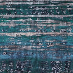 Obraz premium Seamless grungy tribal ethnic rug motif pattern. High quality illustration. Distressed old looking native style design in faded turquoise and gray colors. Old artisan textile seamless pattern.