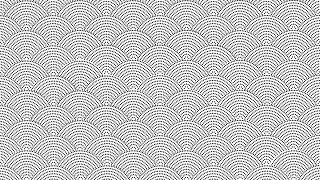 Animated black and white seigaiha pattern. Wallpaper polka dot in Japanese style.