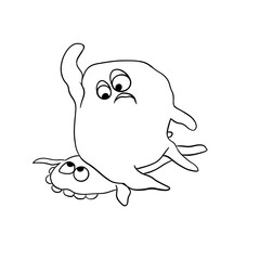 two aliens funny black lines white background art