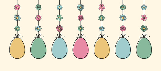 Hanging Easter eggs. Hand drawn decoration. Vector