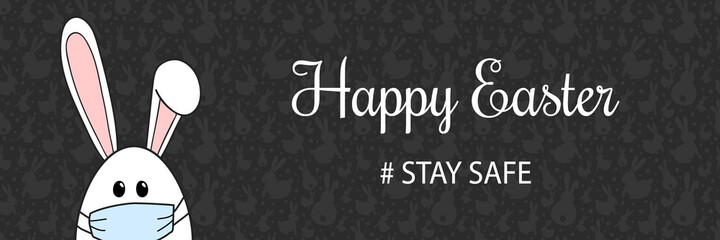 Hand drawn Easter bunny with mask. Covid19 epidemic. Banner. Vector