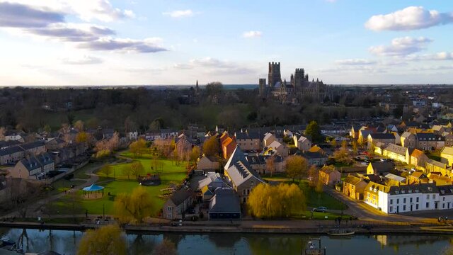 The aerial view of cathedral of Ely, a city in Cambridgeshire, England, UK