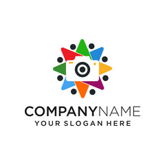 negative space camera community logo design