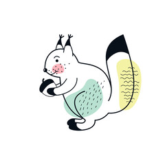 Squirrel outline color drawing. Abstract line animal illustration on white background